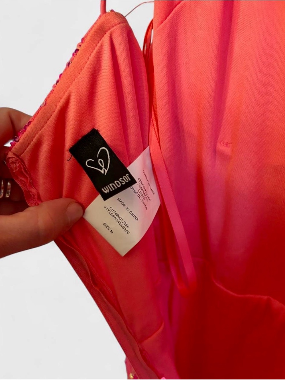 Sparkling Hot Pink Sequin Evening Gown - Elegant Spaghetti Strap Dress - Picture 7 of 7